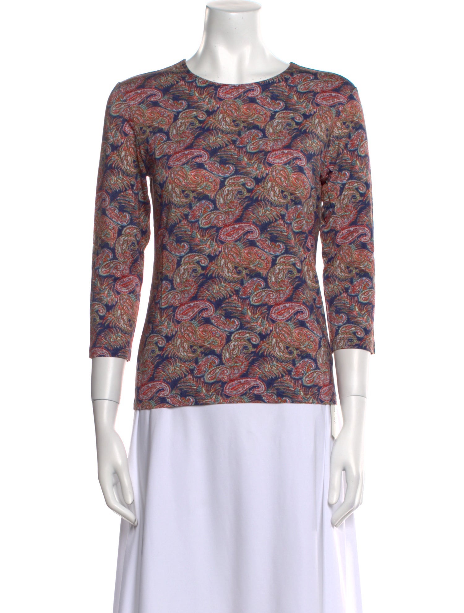 Leggiadro Paisley Print Crew Neck Top w/ Tags