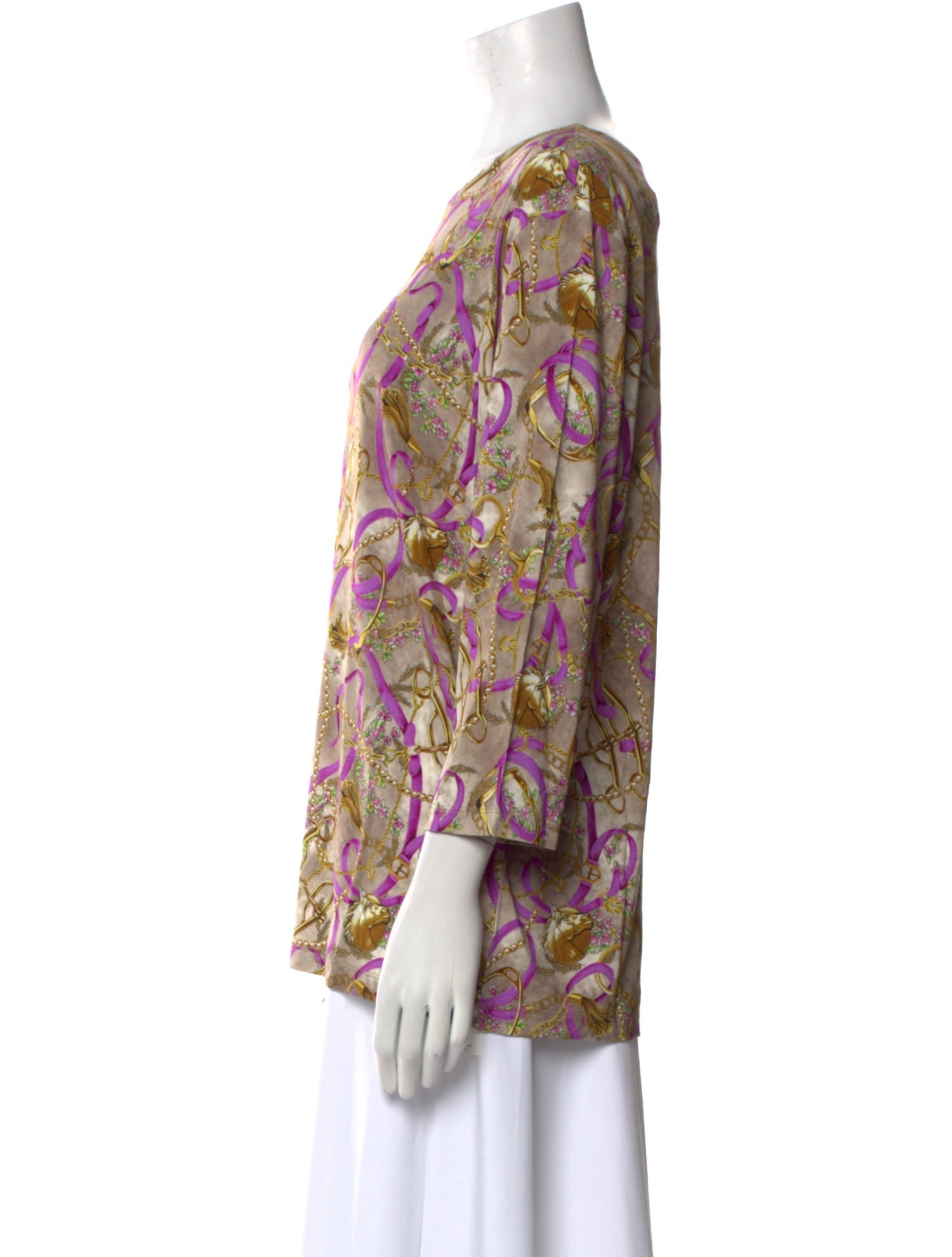 Leggiadro Printed Scoop Neck Blouse w/ Tags