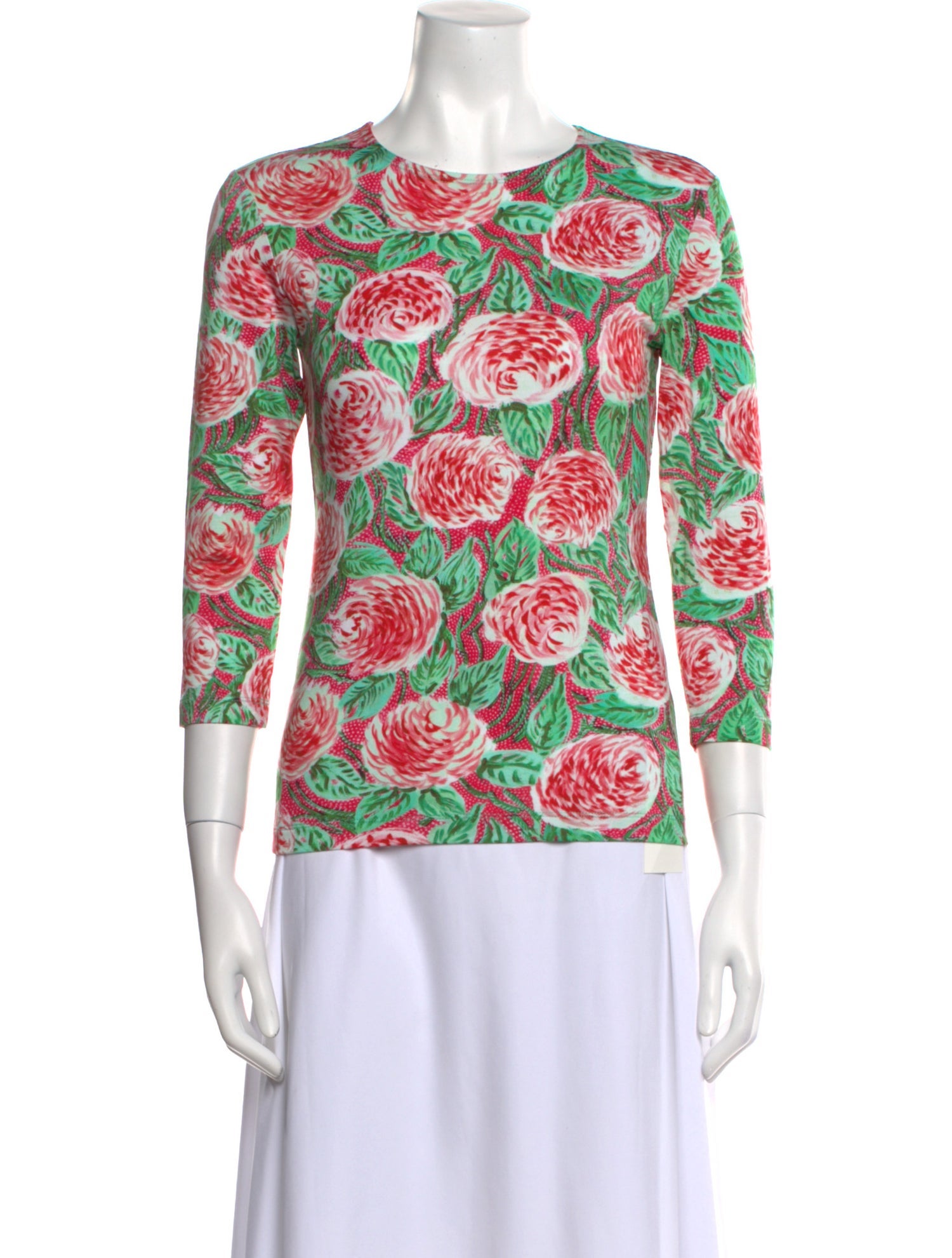 Leggiadro Floral Print Crew Neck Top w/ Tags