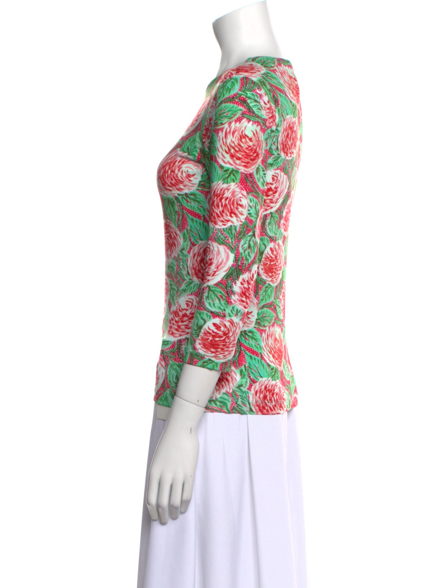 Leggiadro Floral Print Crew Neck Top w/ Tags