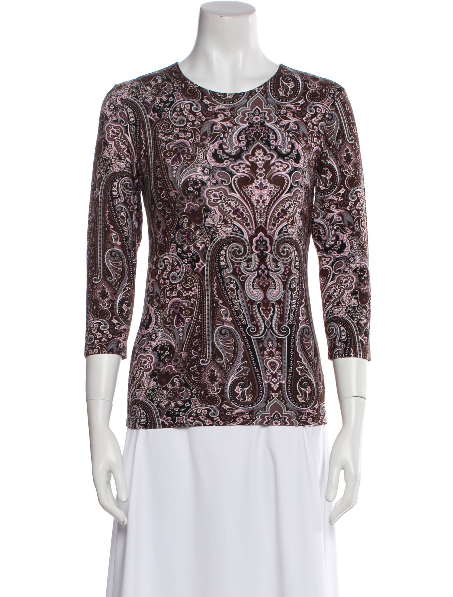 Leggiadro Paisley Print Crew Neck Top w/ Tags