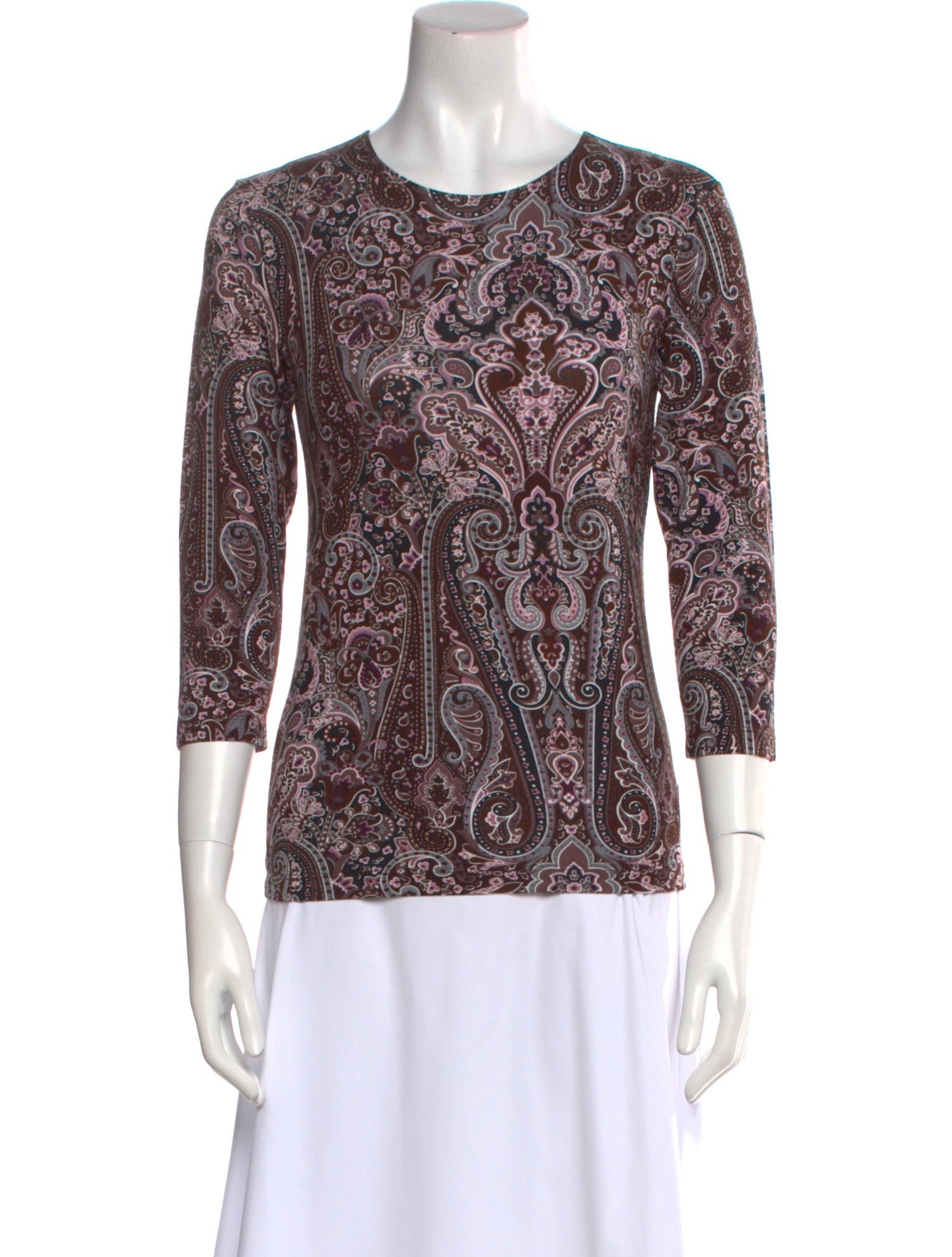 Leggiadro Paisley Print Crew Neck Top w/ Tags