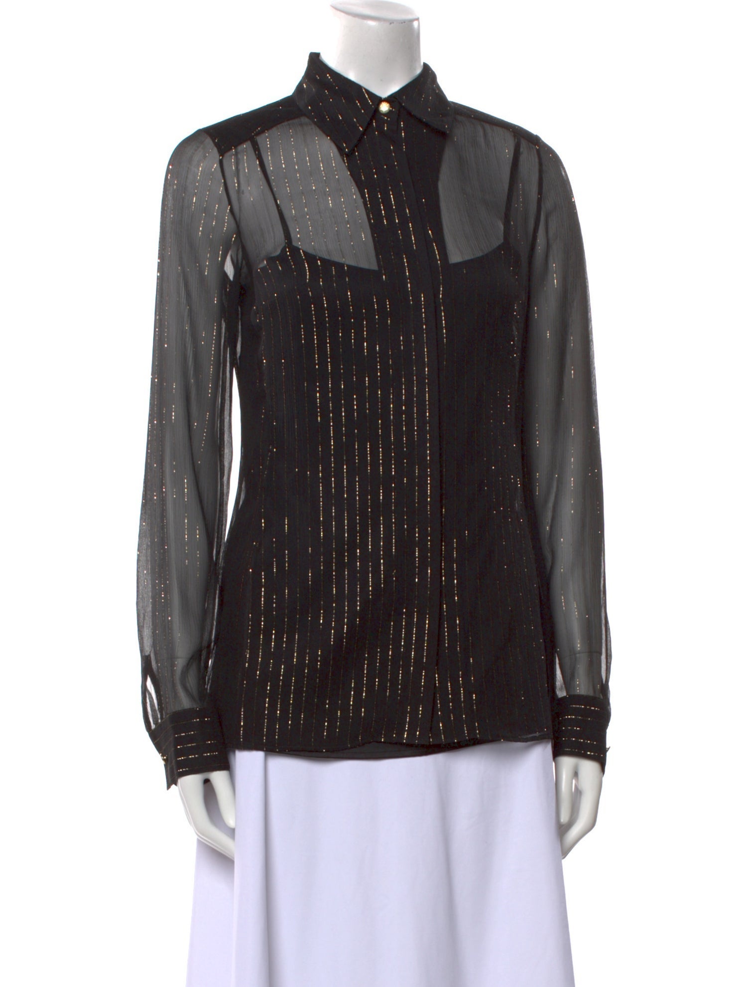 Leggiadro Silk Long Sleeve Button-Up Top