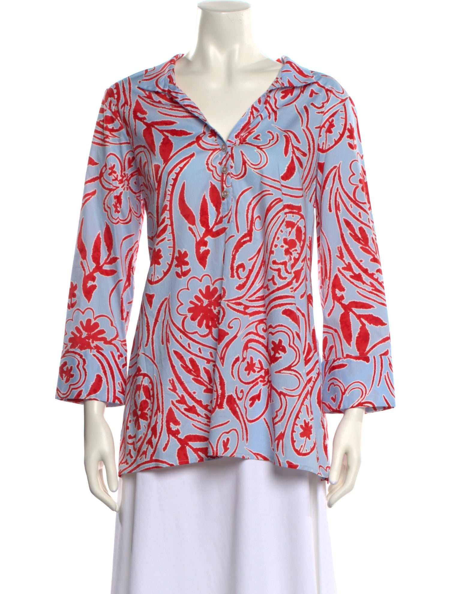 Leggiadro Printed V-Neck Blouse w/ Tags