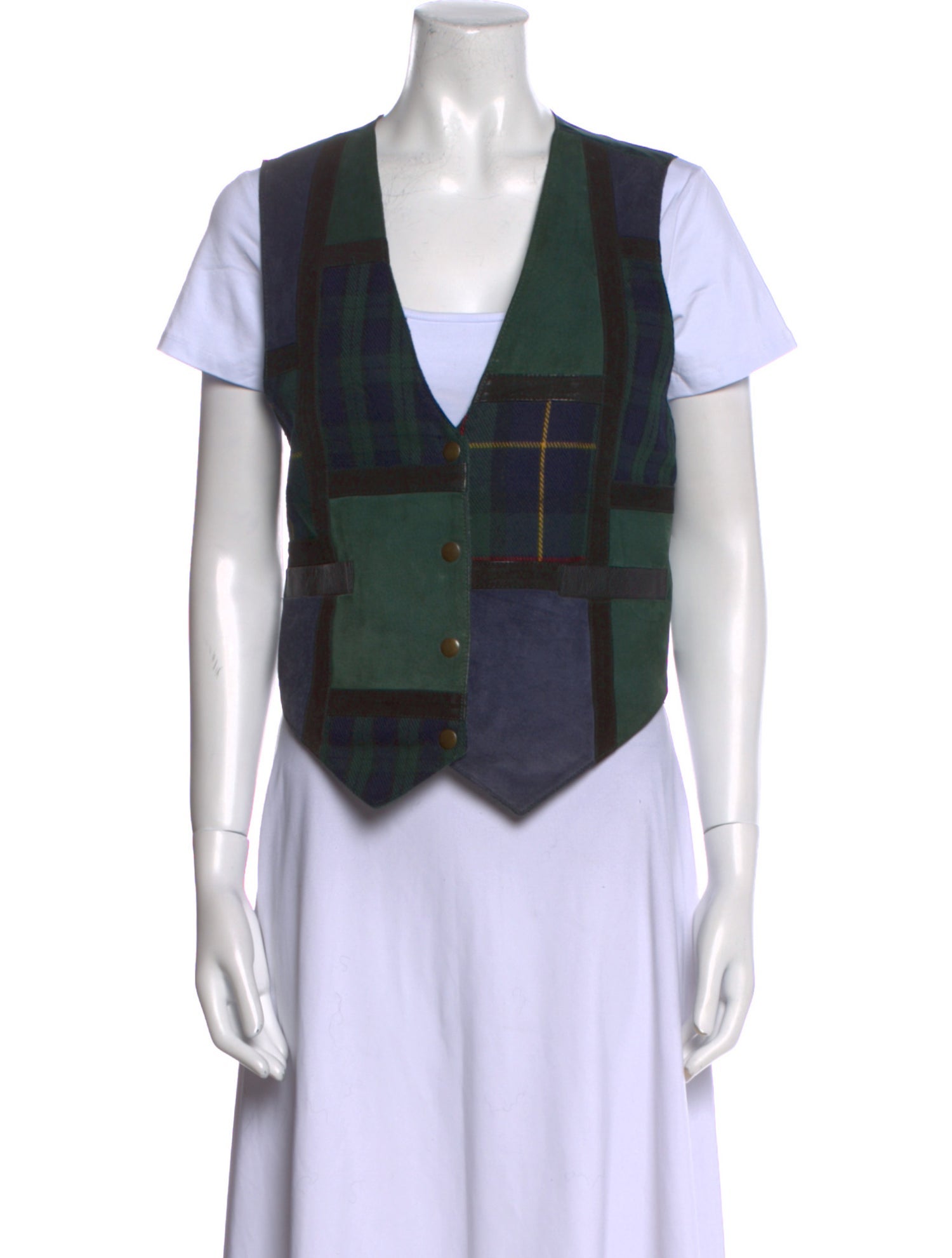 Learsi Leather Plaid Print Crop Top