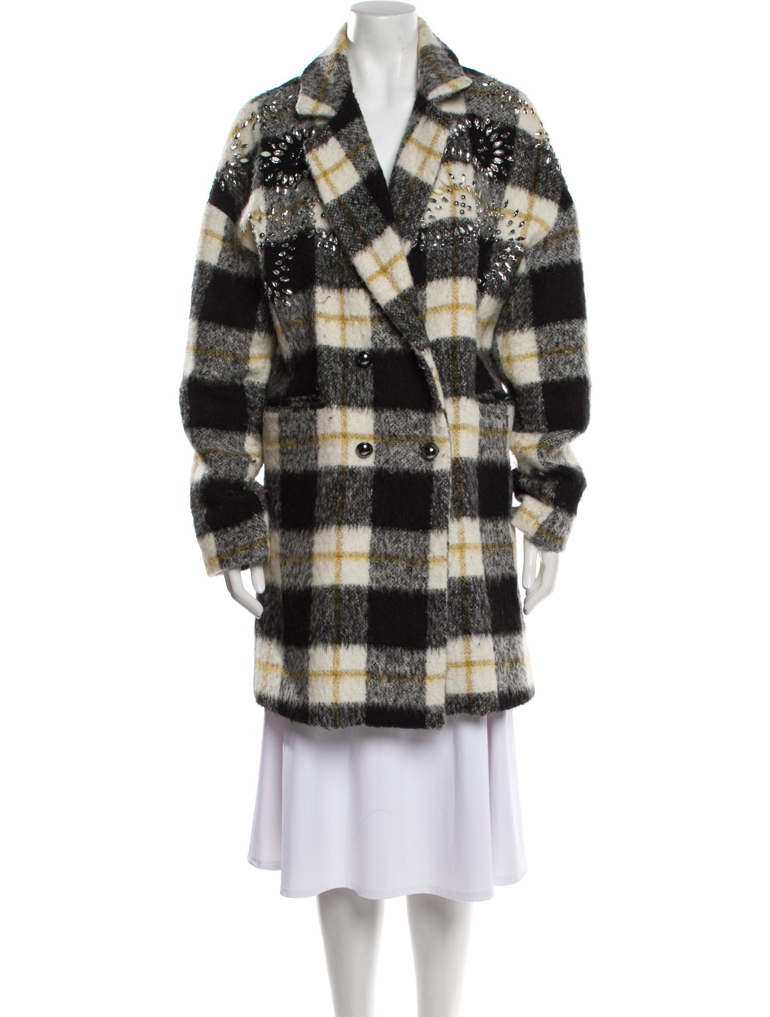 LIU JO Wool Plaid Print Faux Fur Jacket