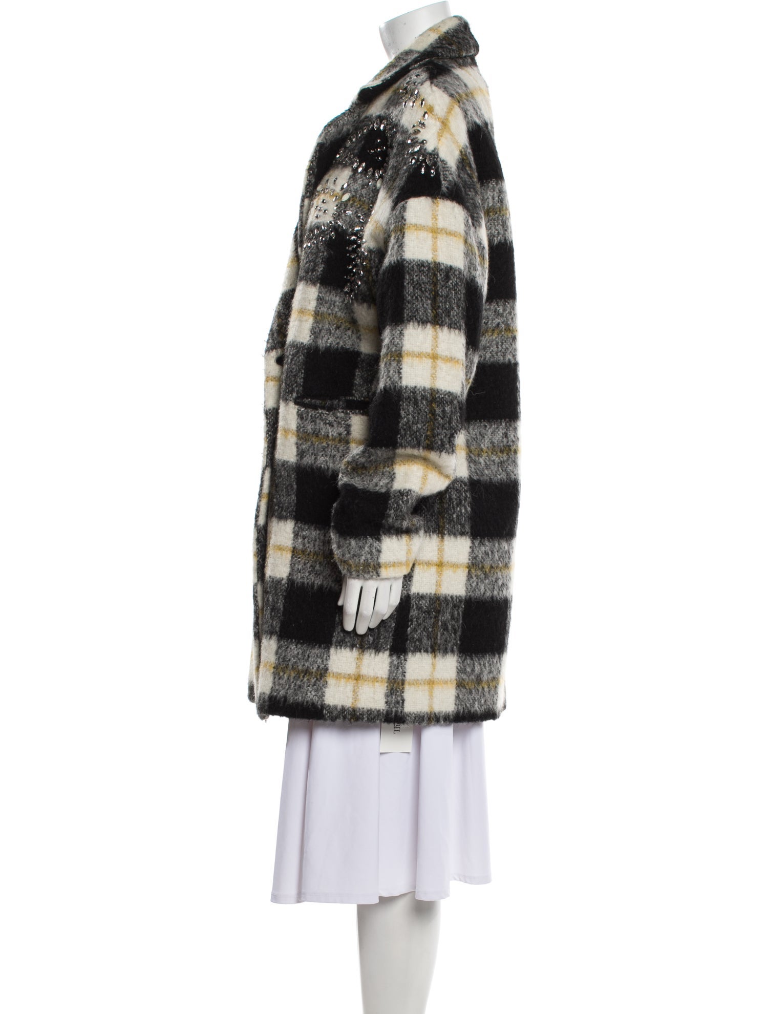 LIU JO Wool Plaid Print Faux Fur Jacket