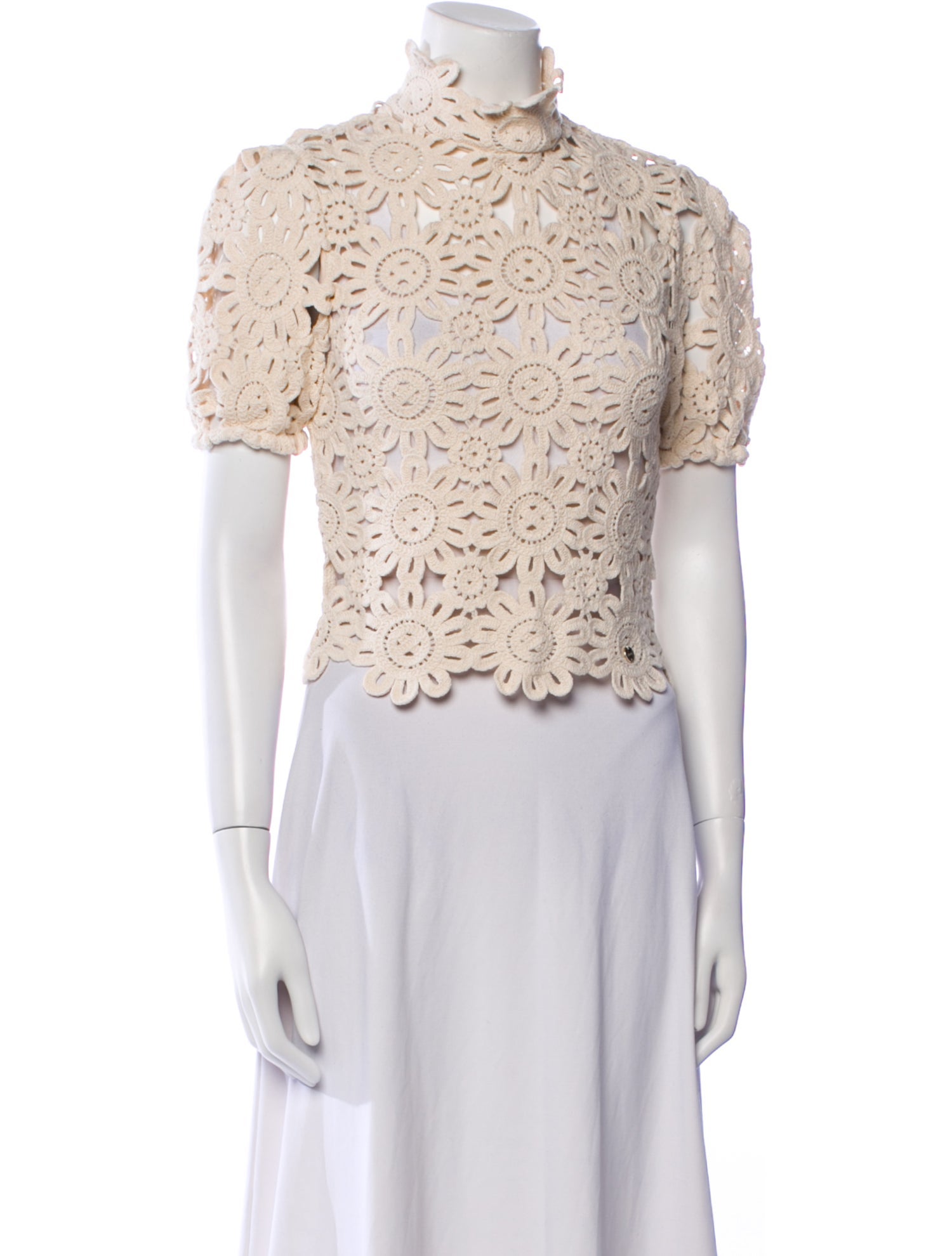 LIU JO Lace Pattern Mock Neck Crop Top