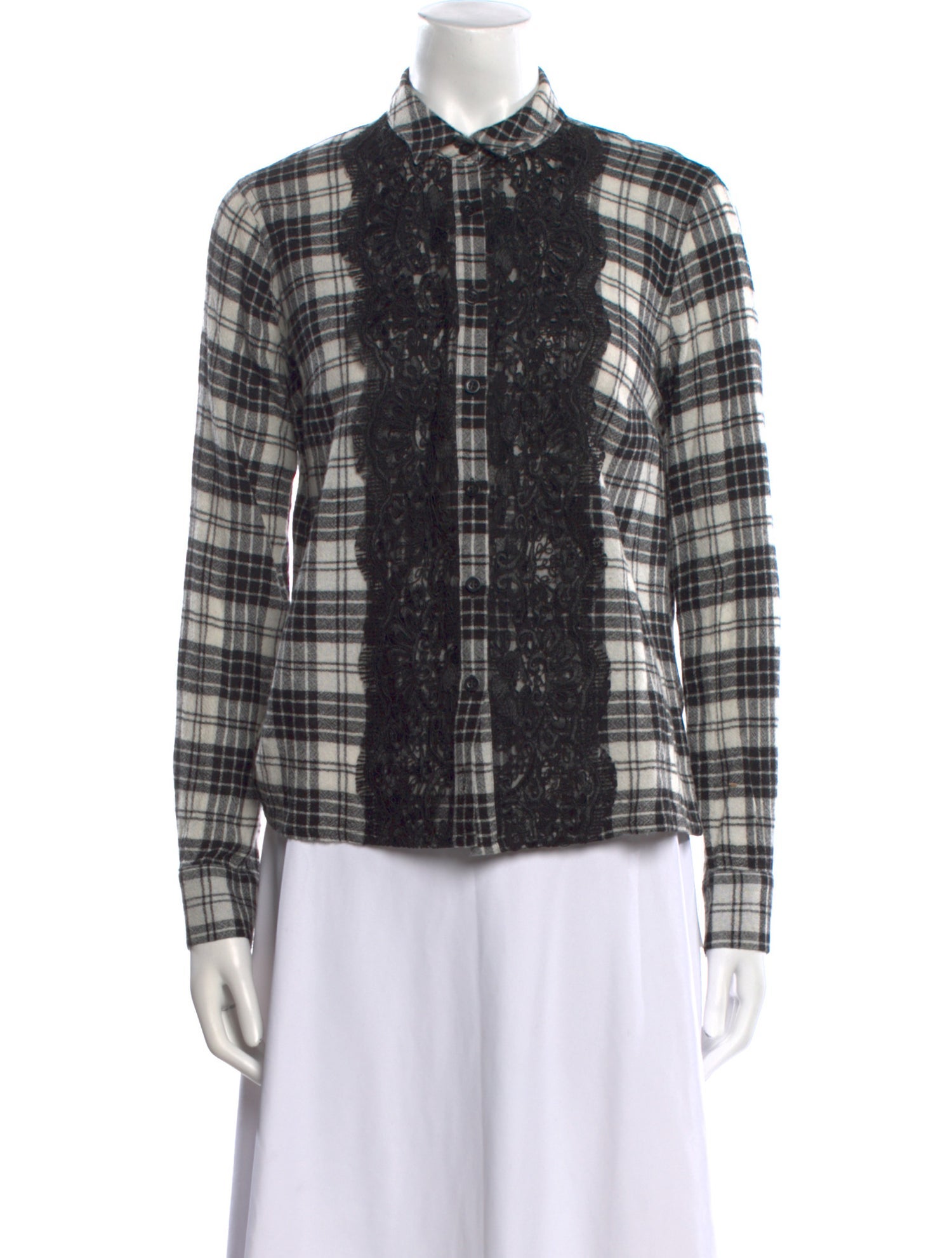 LIU JO Plaid Print Long Sleeve Button-Up Top
