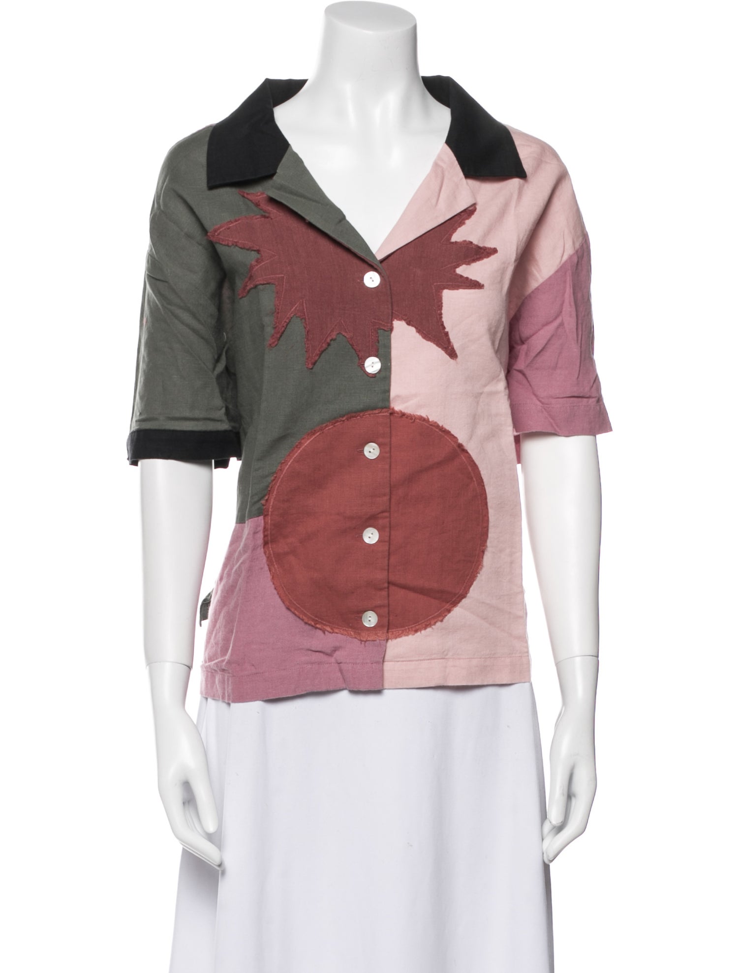 Lingua Franca Linen Printed Button-Up Top