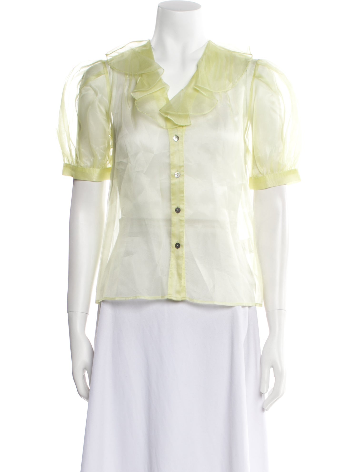 Lingua Franca Silk V-Neck Button-Up Top