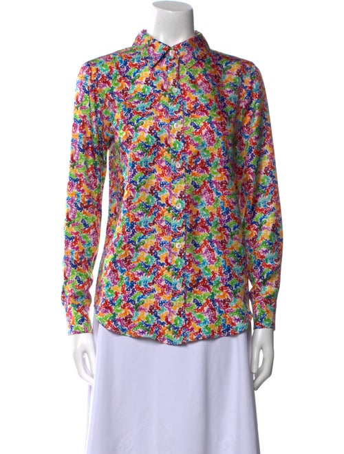 Lingua Franca Silk Printed Button-Up Top
