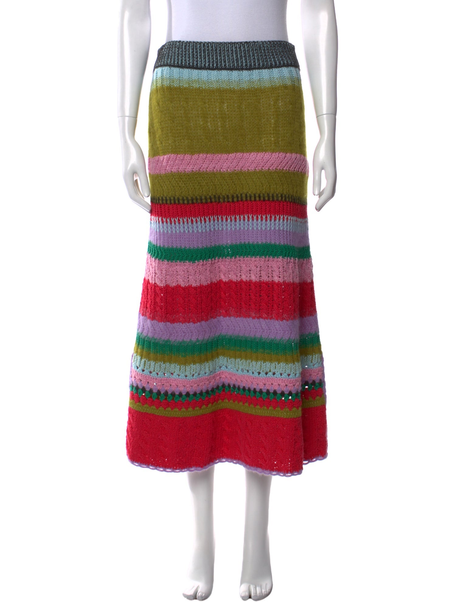 Lingua Franca Striped Midi Length Skirt