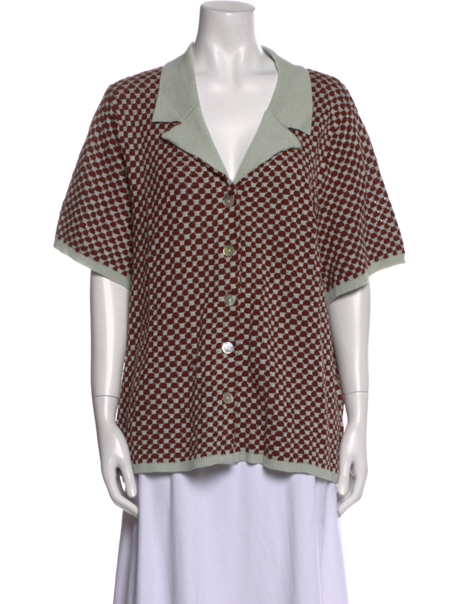 Lingua Franca Printed V-Neck Button-Up Top