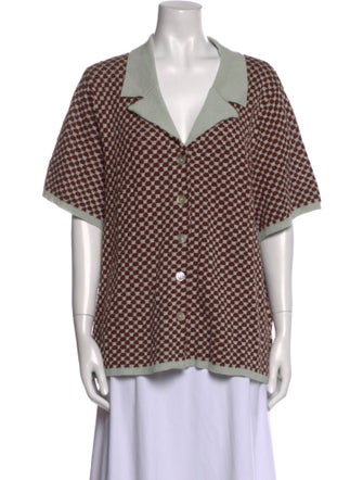 Lingua Franca Printed V-Neck Button-Up Top