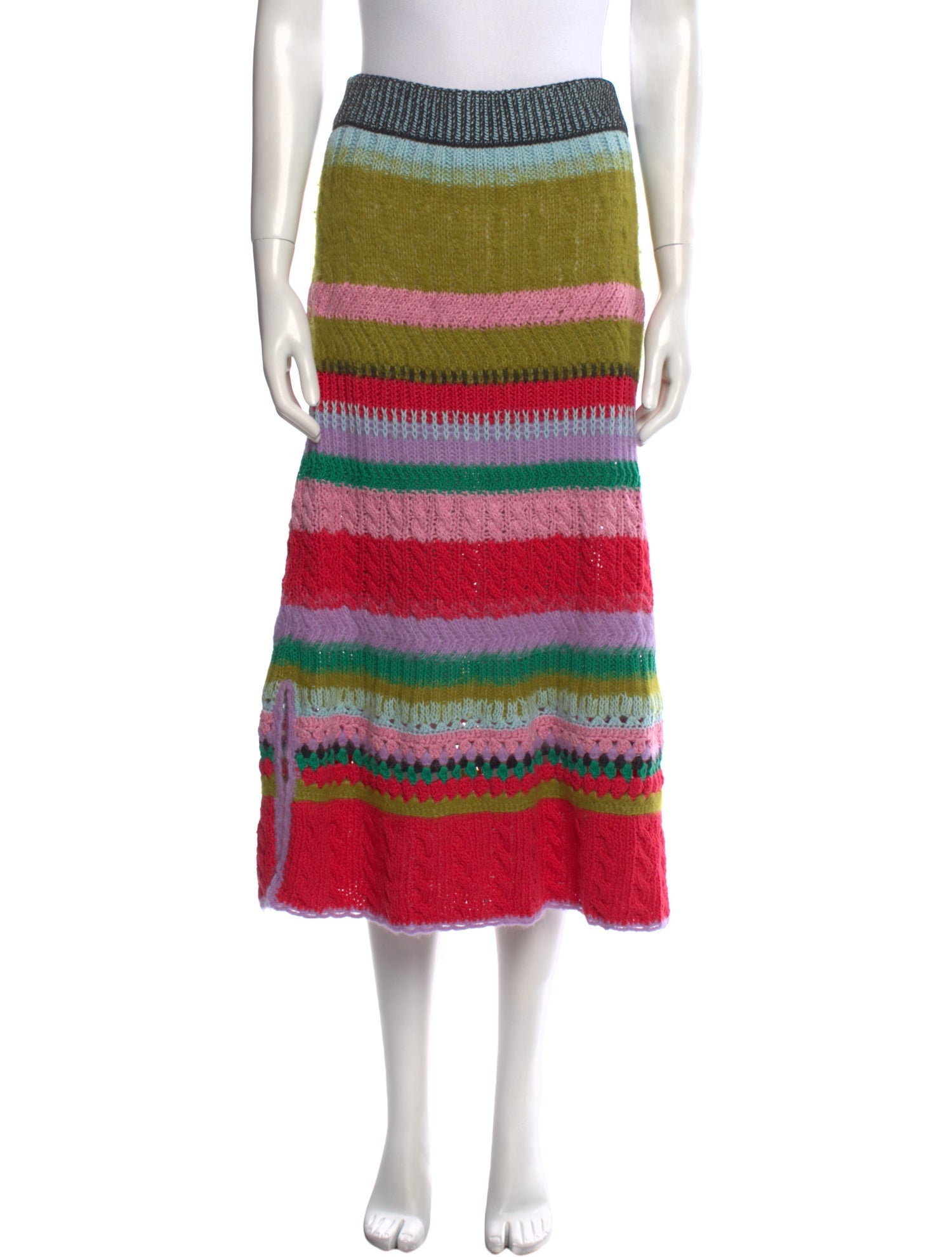 Lingua Franca Striped Midi Length Skirt