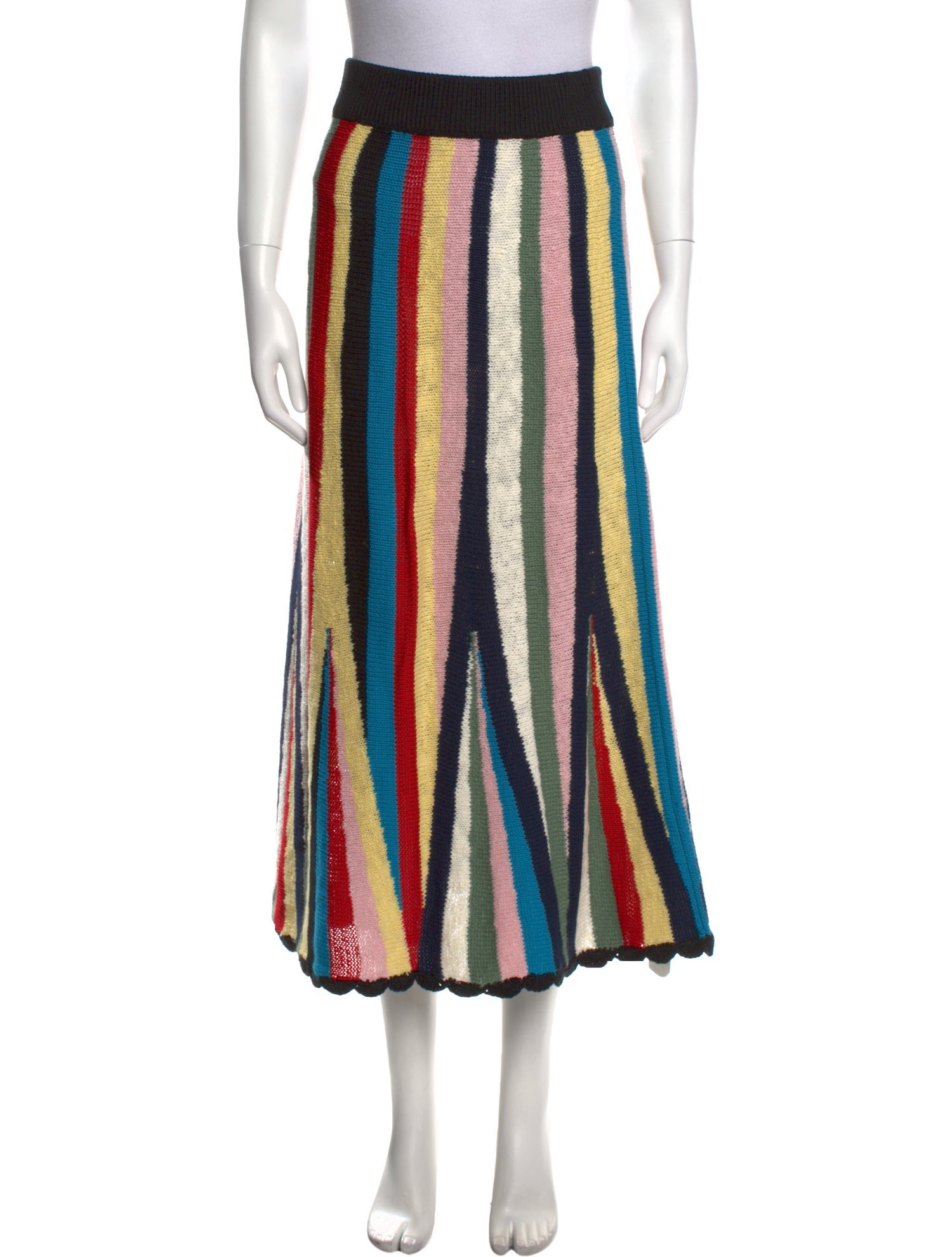 Lingua Franca Striped Midi Length Skirt