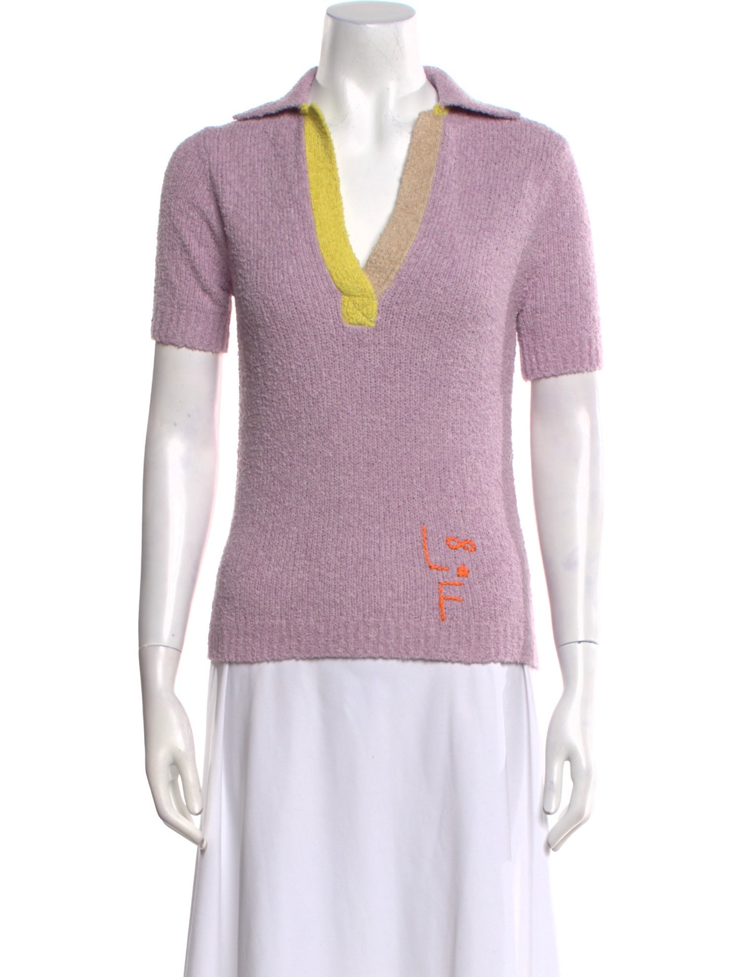 Lingua Franca Colorblock Pattern V-Neck Sweater