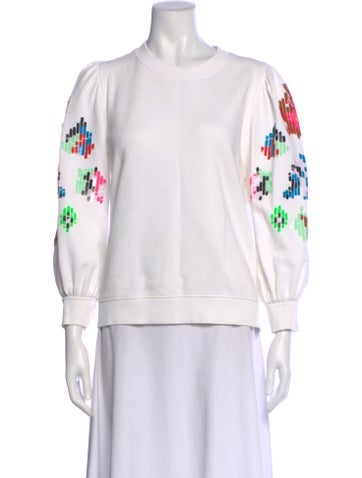 Pre-owned Essentiel Antwerp Graphic Print Scoop Neck Sweater In White