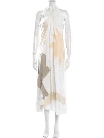 Pre-owned Lingua Franca Patterned Long Dress In Neutrals