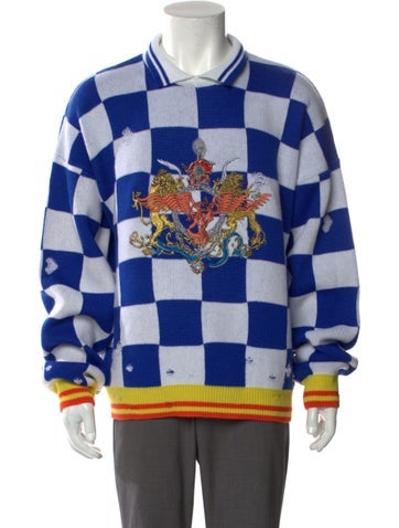 Liberal Youth Ministry Sweaters Wool Plaid Print Polo Sweater XL