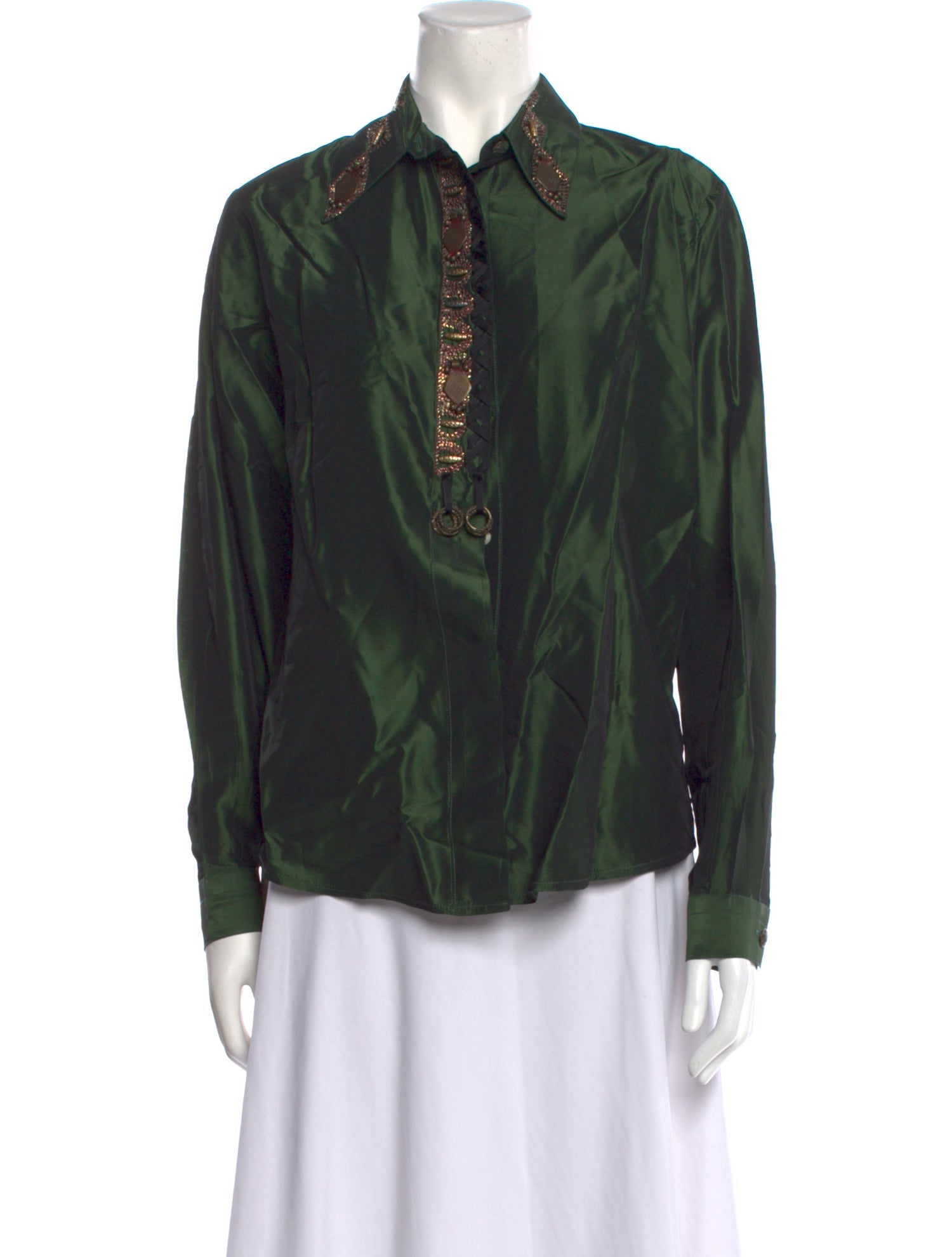 Legatte Jeans Silk Long Sleeve Button-Up Top