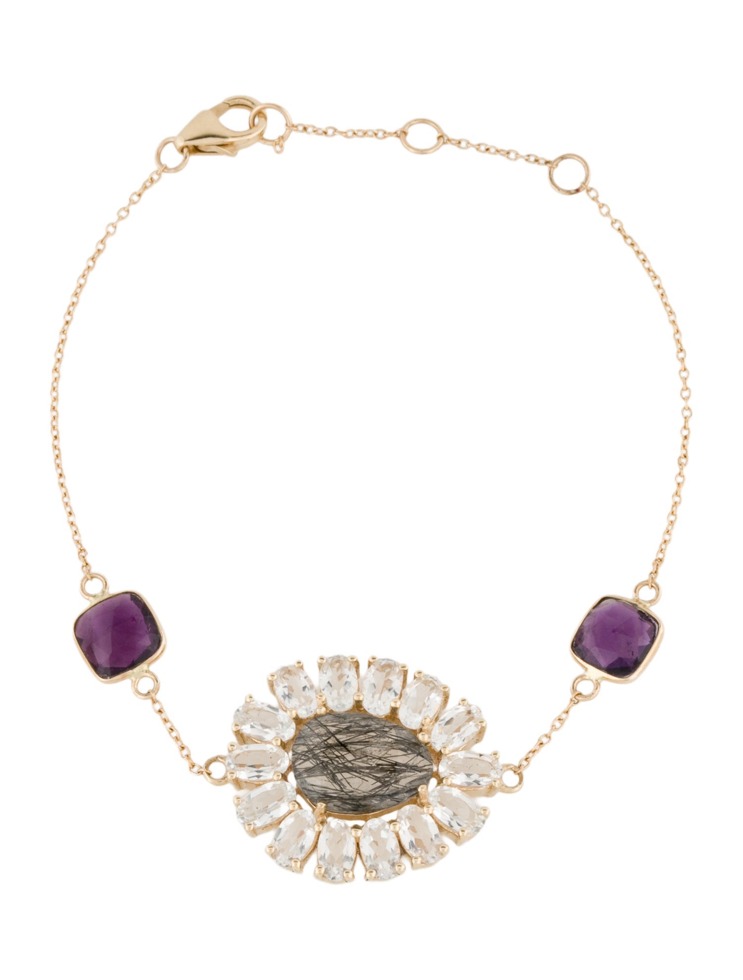 Loretta Castoro 14K Tourmalinated Quartz, Topaz & Amethyst Station Bracelet