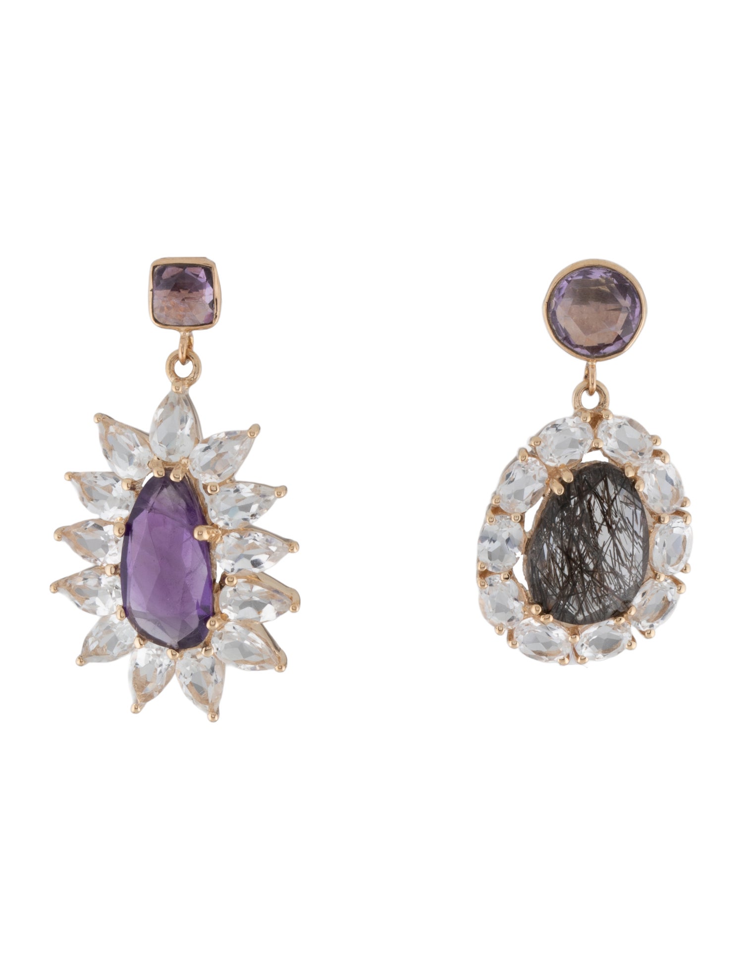 Loretta Castoro 14K Multistone Mismatched Drop Earrings
