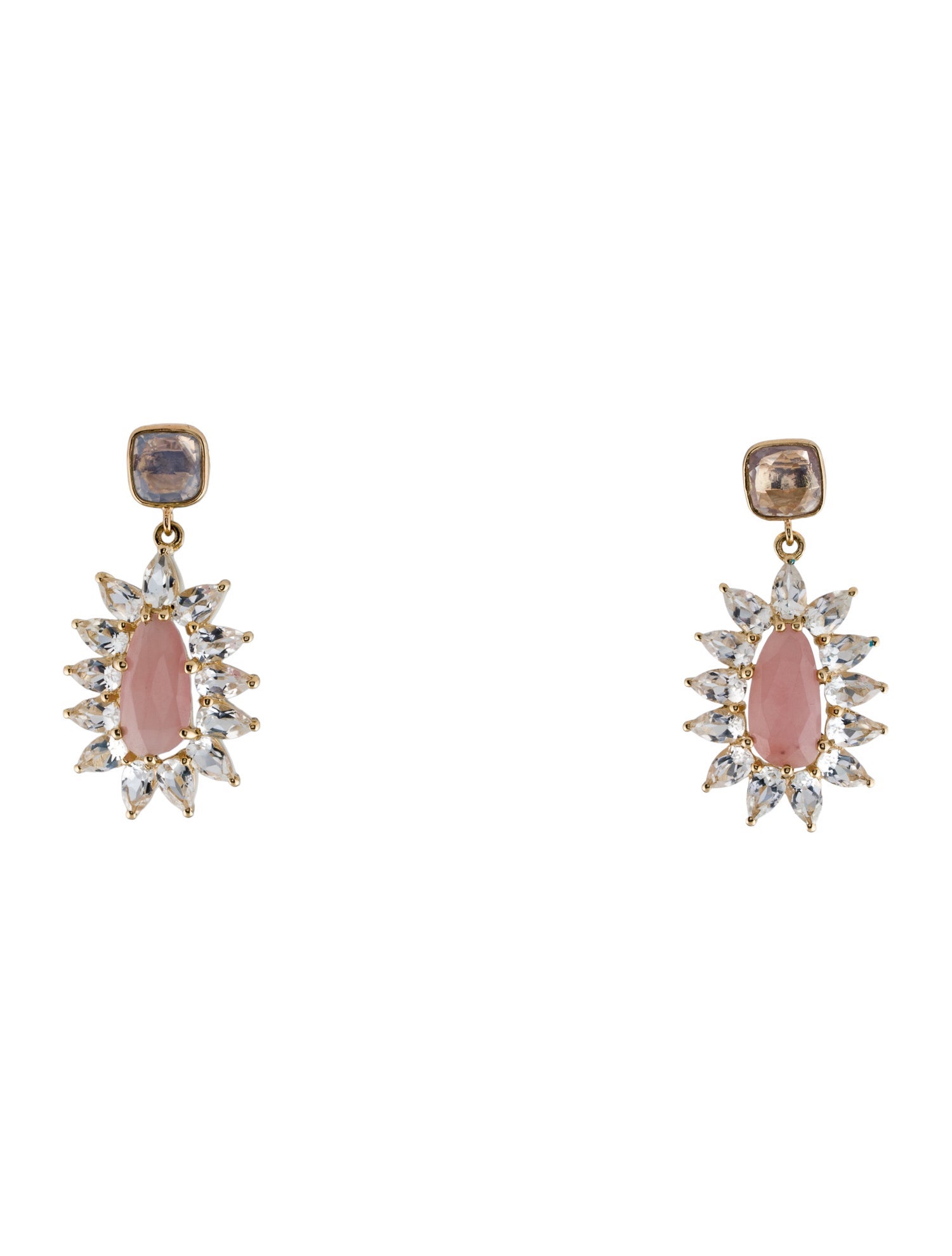 Loretta Castoro 14K Rose Quartz & Topaz Drop Earrings