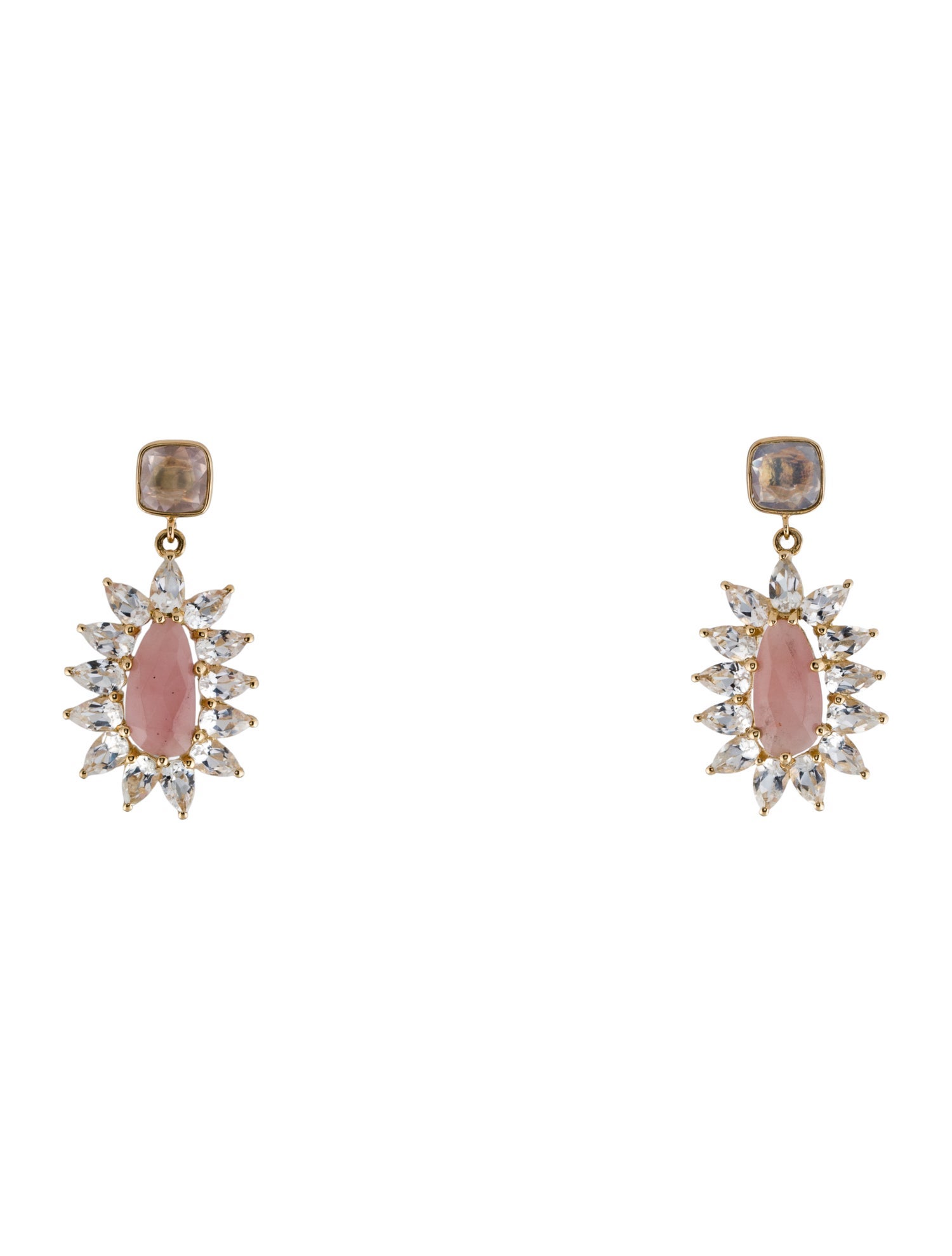 Loretta Castoro 14K Rose Quartz & Topaz Drop Earrings