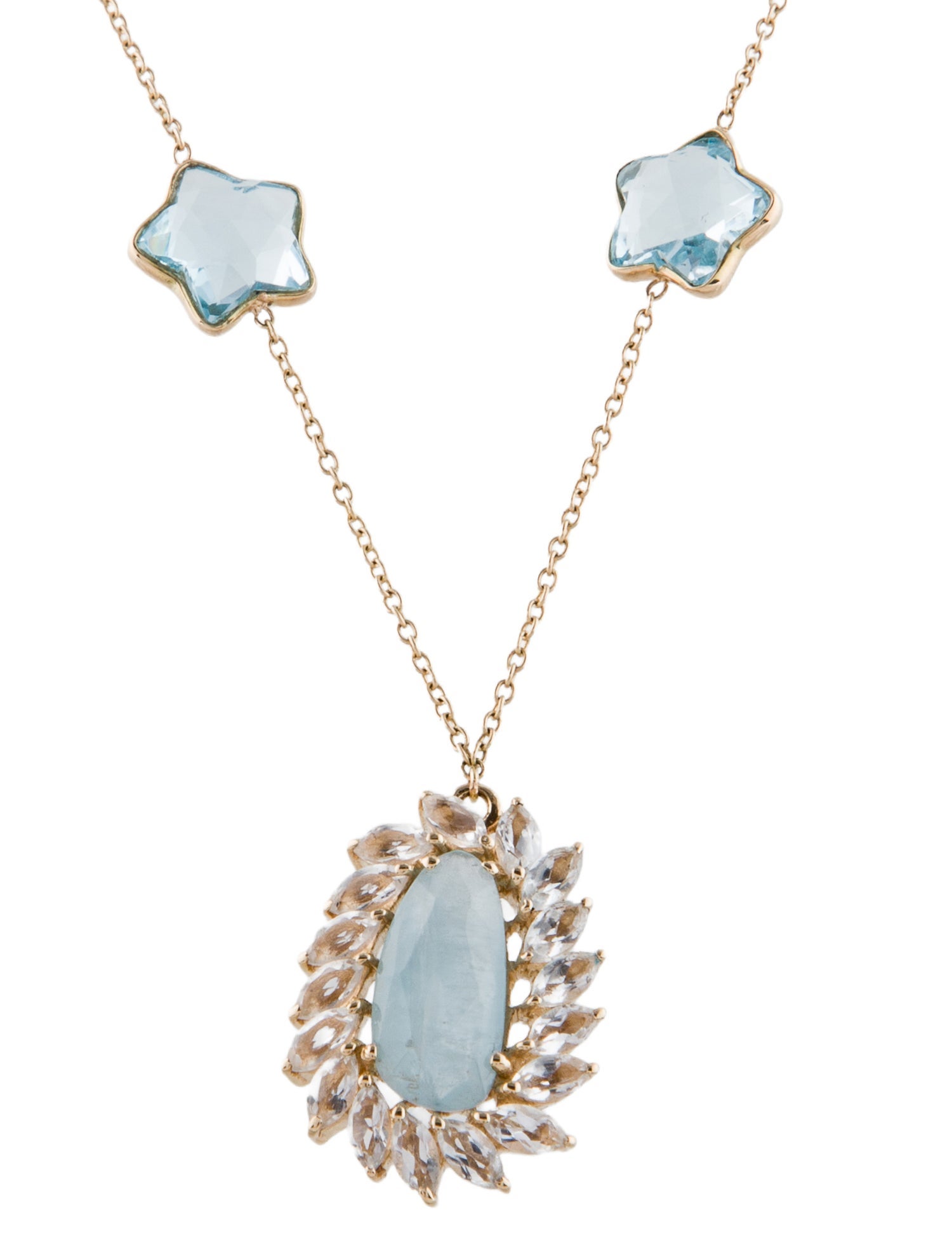 Loretta Castoro 14K Aquamarine & Topaz Star Station Necklace