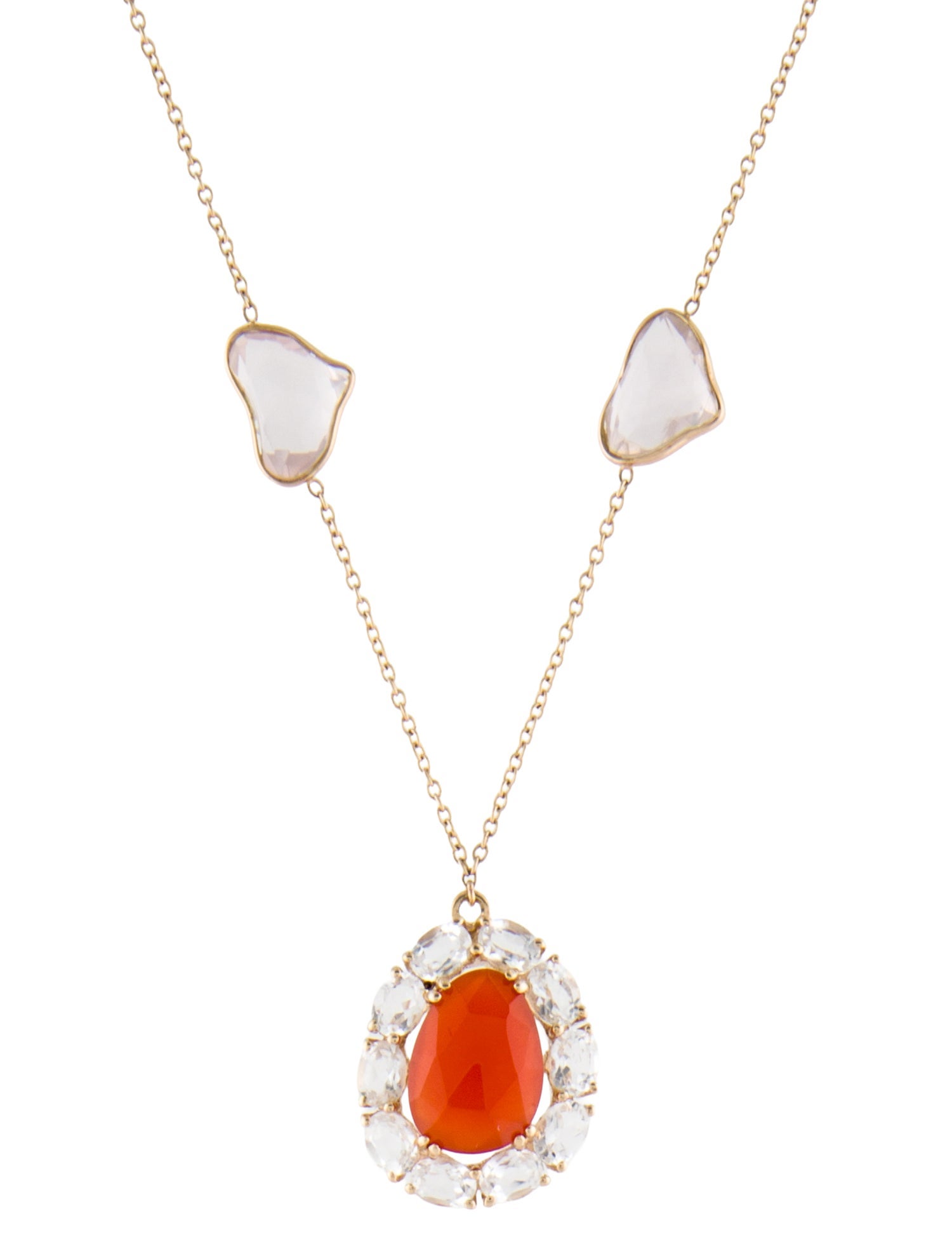 Loretta Castoro 14K Carnelian, Rose Quartz & Topaz Pendant Necklace
