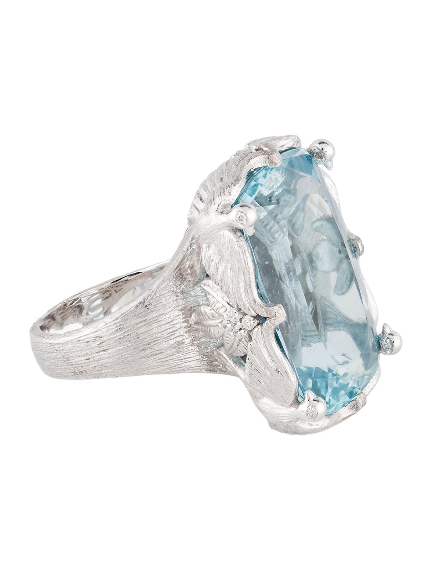 Loretta Castoro 18K Aquamarine & Diamond Love Doves Ring