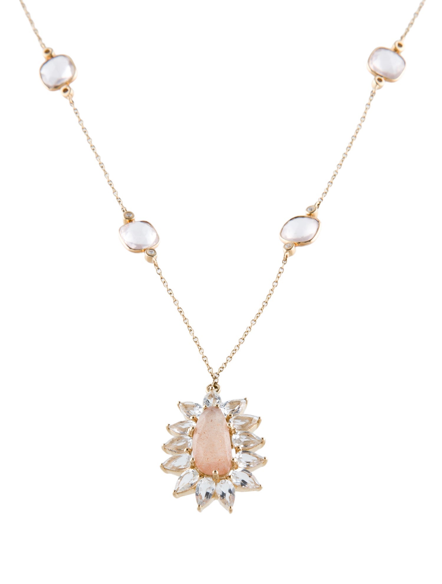 Loretta Castoro 14K Multistone & Diamond Pendant Station Necklace