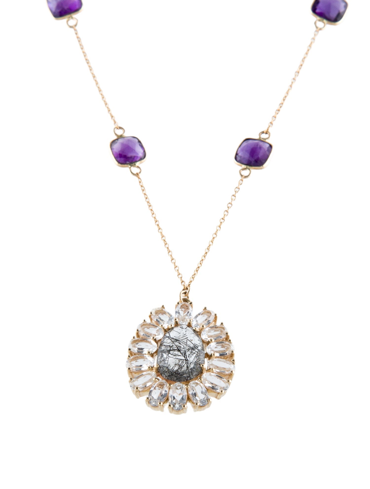 Loretta Castoro 14K Multi-Stone Station Pendant Necklace