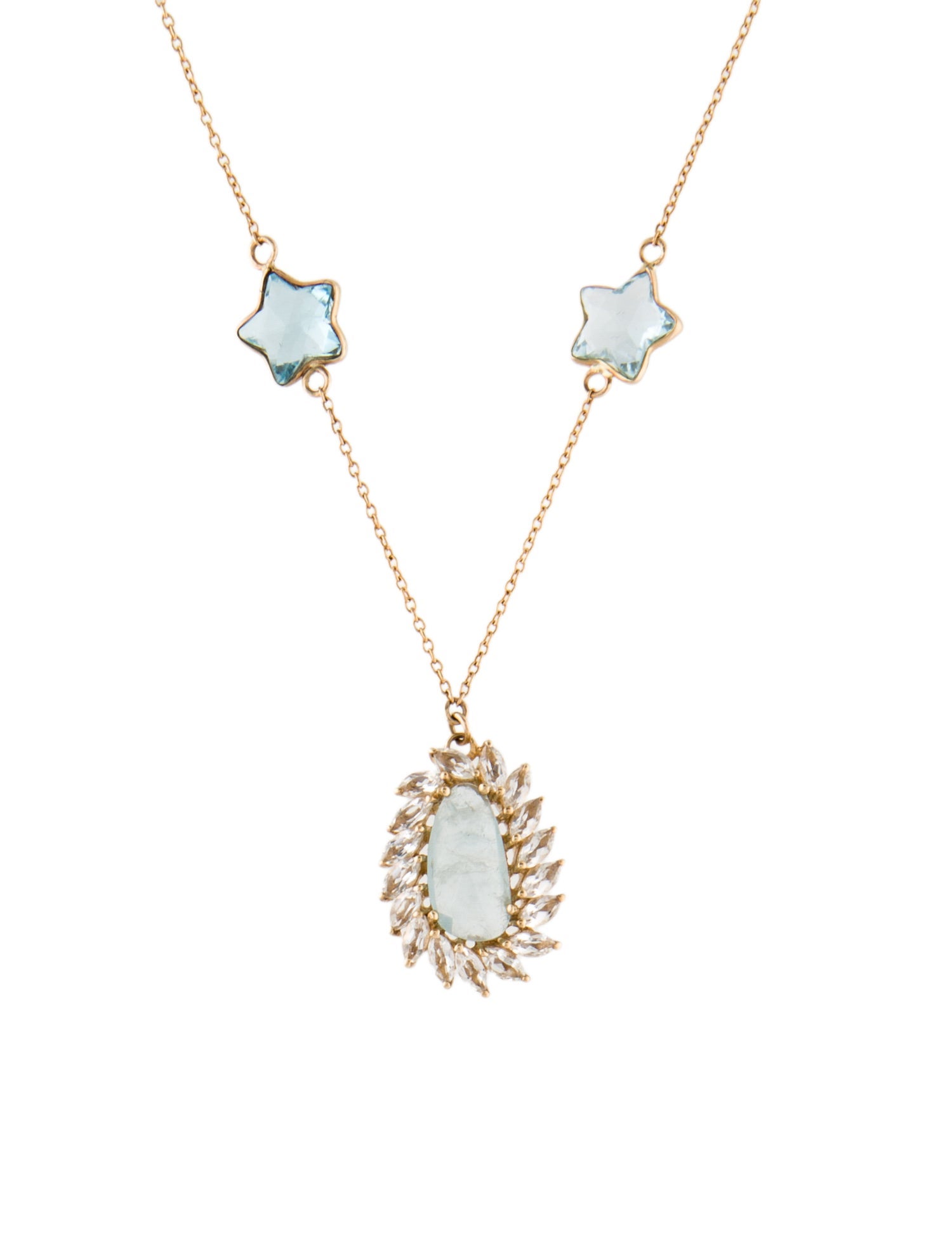 Loretta Castoro 14K Aquamarine & Topaz Star Station Necklace