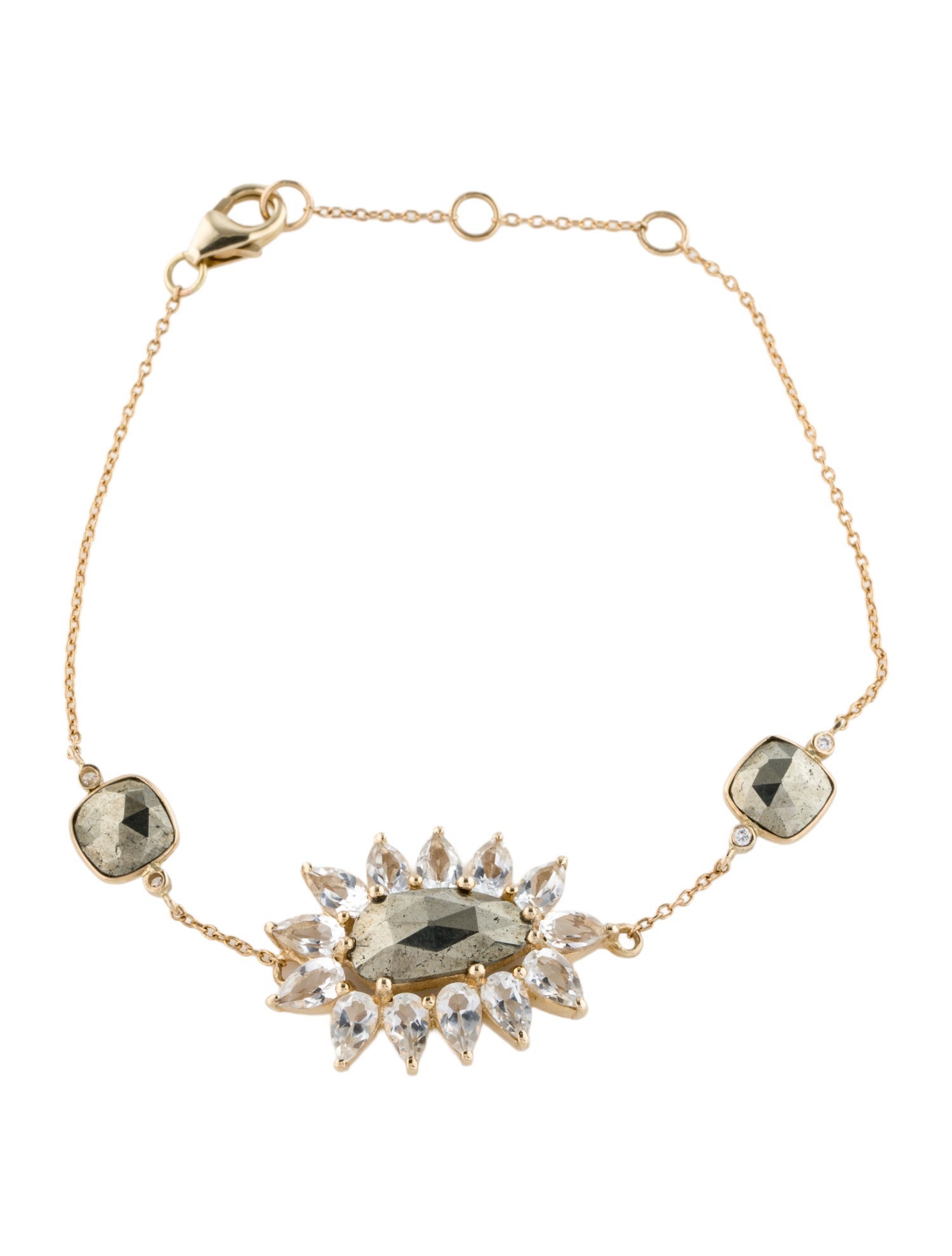 Loretta Castoro 14K 2.78ctw Topaz, Pyrite & Diamond Station Bracelet