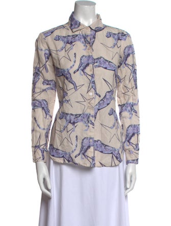 Las Surenas Linen Printed Button-Up Top