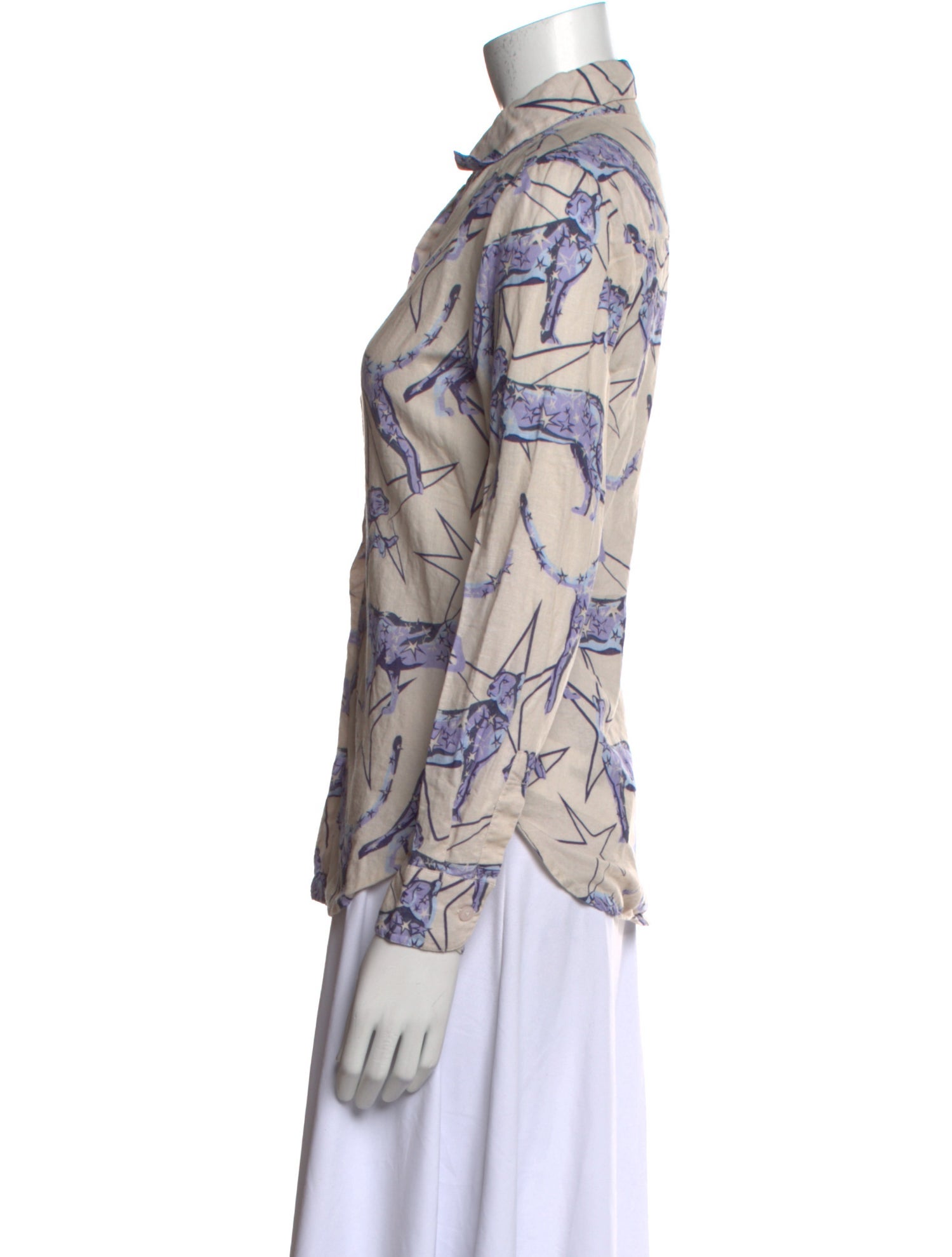 Las Surenas Linen Printed Button-Up Top