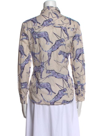 Las Surenas Linen Printed Button-Up Top
