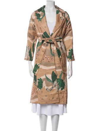 Las Surenas Wool Floral Print Trench Coat