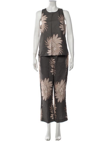 Pre-owned Las Surenas Floral Print Pant Set In Neutrals