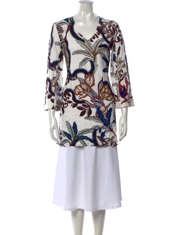Pre-owned Las Surenas Floral Print V-neck Top In Multicolor