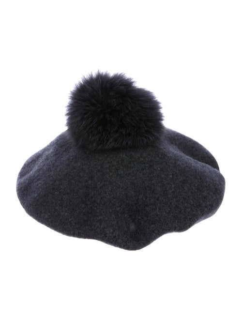 Lola Hats Fur Trim Beret Black