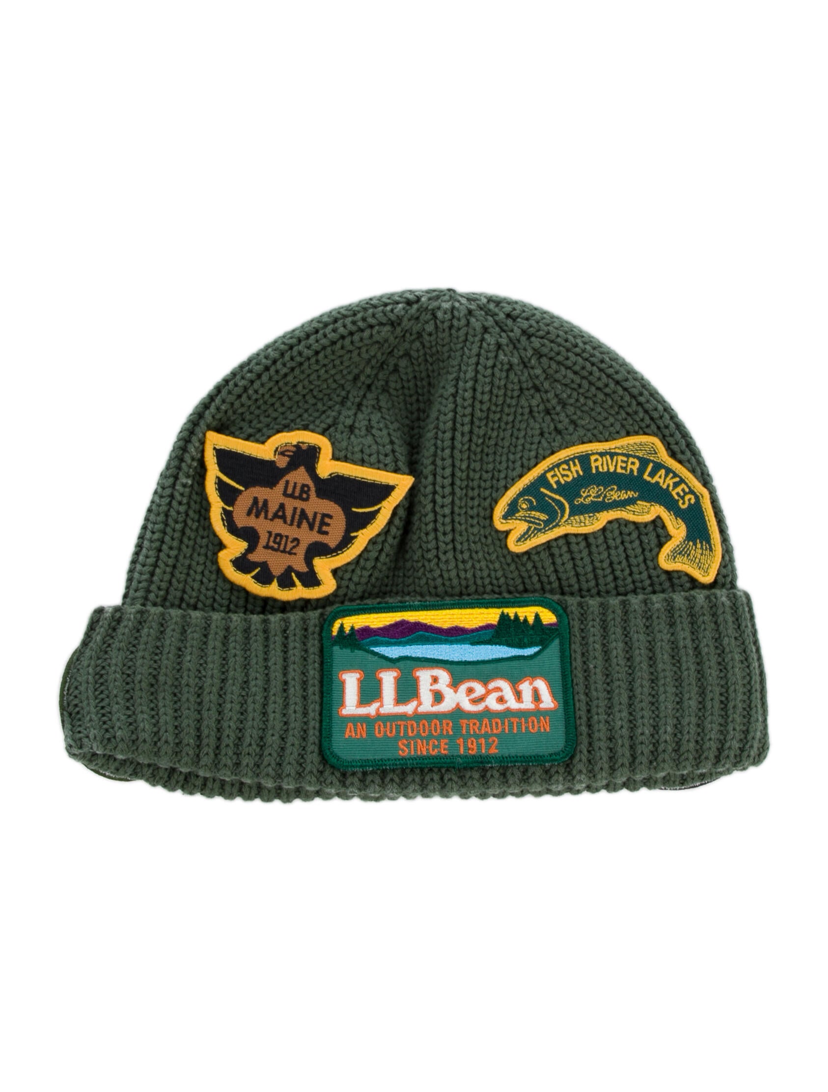 LL Bean Knitted Beanie With Patch Embellishments - Green  display picture 1