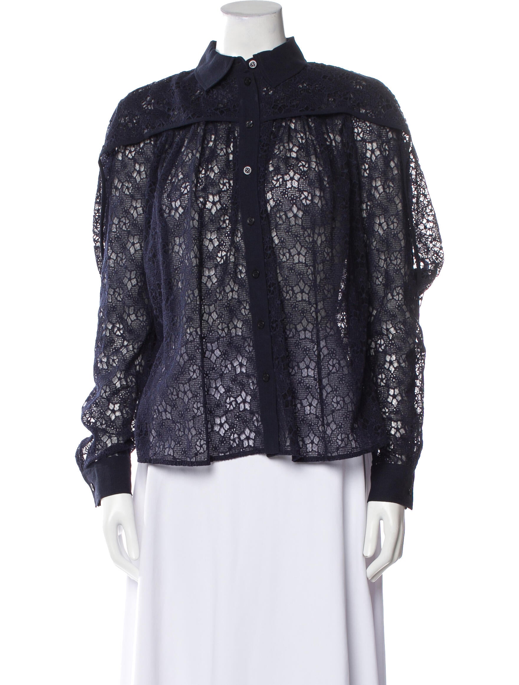 Lena Lumelsky Lace Pattern Mock Neck Blouse