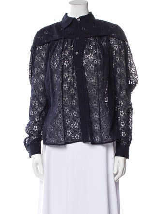 Lena Lumelsky Lace Pattern Mock Neck Blouse