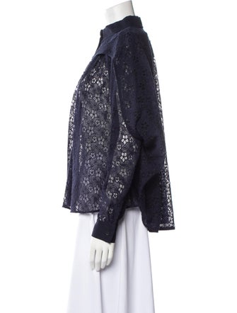 Lena Lumelsky Lace Pattern Mock Neck Blouse