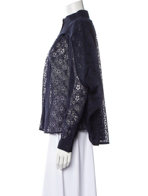 Lena Lumelsky Lace Pattern Mock Neck Blouse