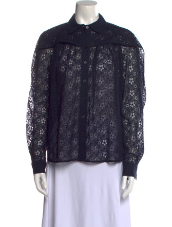 Lena Lumelsky Lace Pattern Long Sleeve Button-Up Top